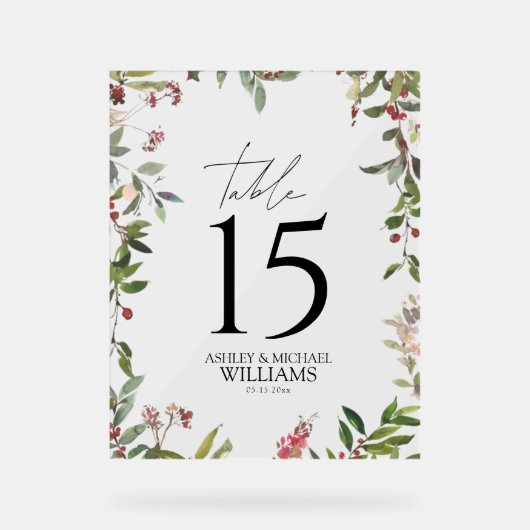 Elegant Winter Wildflower Berry Reception Acryl Bord (Voorkant)