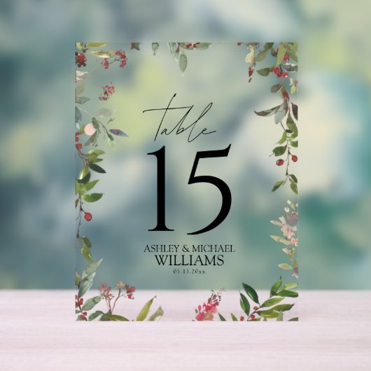 Elegant Winter Wildflower Berry Reception Acryl Bord (Neutraal)