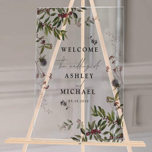 Elegant Winter Wildflower Berry Wedding Acryl Bord
