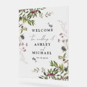 Elegant Winter Wildflower Berry Wedding Acryl Bord (Hoek)