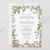 Elegant Winter Wildflower Berry Wedding Invitation Kaart (Voorkant)