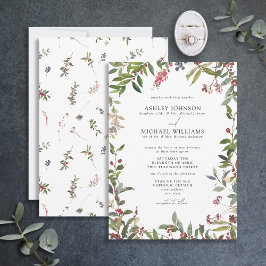 Elegant Winter Wildflower Berry Wedding Invitation Kaart