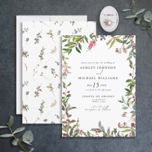 Elegant Winter Wildflower Berry Wedding Invitation