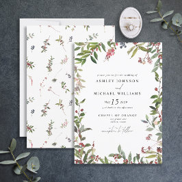 Elegant Winter Wildflower Berry Wedding Invitation Kaart