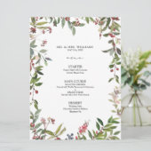 Elegant Winter Wildflower Berry Wedding Menu (Staand voorkant)