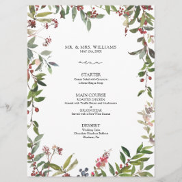 Elegant Winter Wildflower Berry Wedding Menu