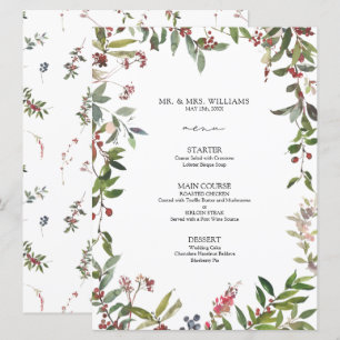 Elegant Winter Wildflower Berry Wedding Menu