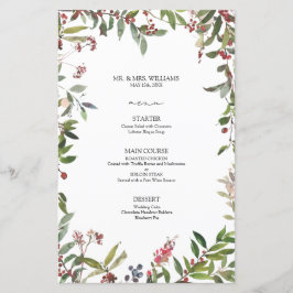 Elegant Winter Wildflower Berry Wedding Menu