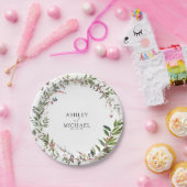 Elegant Winter Wildflower Berry Wedding Papieren Bordje (Feest)