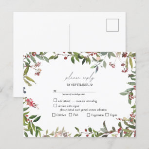 Elegant Winter Wildflower Berry Wedding RSVP Uitnodiging Briefkaart