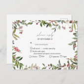 Elegant Winter Wildflower Berry Wedding RSVP Uitnodiging Briefkaart (Voorkant / Achterkant)