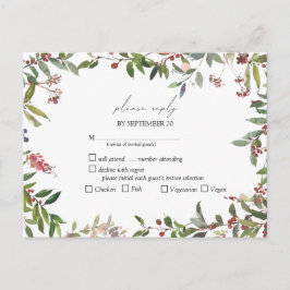 Elegant Winter Wildflower Berry Wedding RSVP Uitnodiging Briefkaart