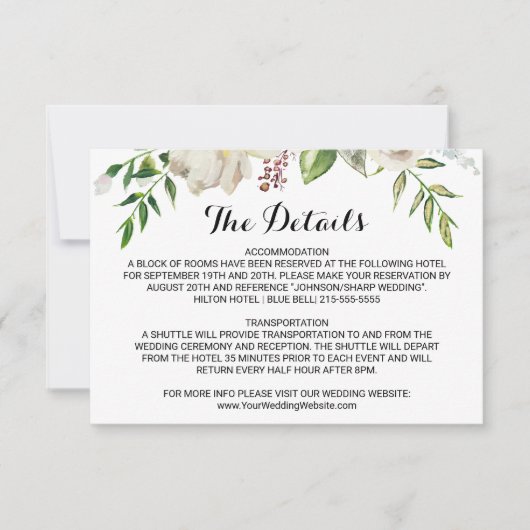 Elegant Winter Wit Bruiloft Details Invoegen Kaart (Voorkant)