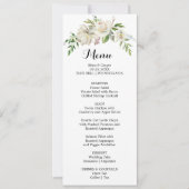 Elegant Winter Witte Pioen Diner Menu Kaart (Voorkant)
