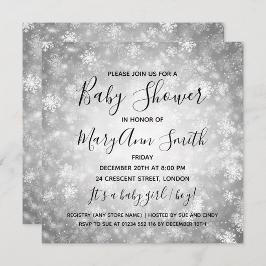 Elegant Winter Wonderland Baby shower Silver Kaart (Voorkant / Achterkant)