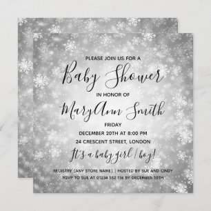 Elegant Winter Wonderland Baby shower Silver Kaart