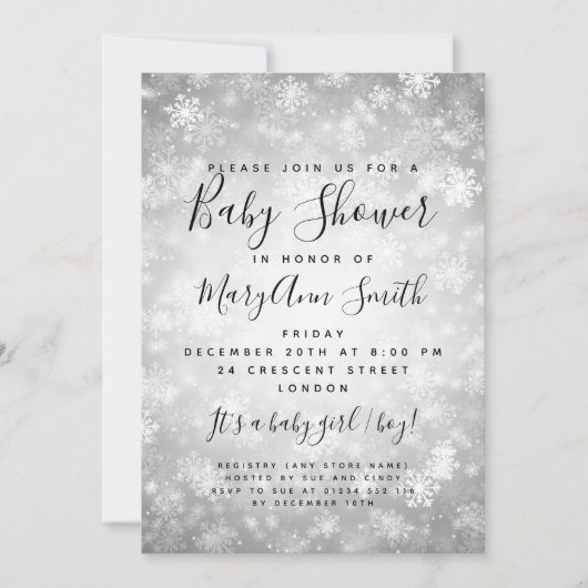 Elegant Winter Wonderland Baby shower Zilver Kaart (Voorkant)