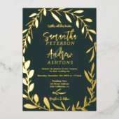 Elegant winter wonderland groene trouwfoto folie uitnodiging (Voorkant)