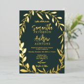 Elegant winter wonderland groene trouwfoto folie uitnodiging (Staand Voorkant)