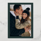 Elegant winter wonderland groene trouwfoto folie uitnodiging (Achterkant)