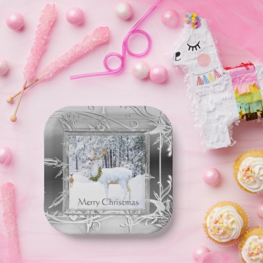 Elegant Winter Wonderland Kerstdeer Papieren Bordje (Feest)