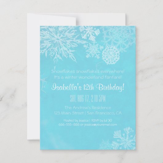 Elegant Winter Wonderland Snowflake Birthday Party Kaart (Voorkant)