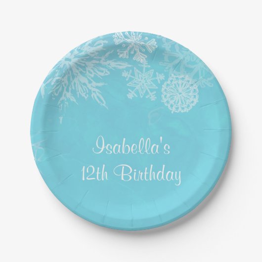 Elegant Winter Wonderland Snowflake Birthday Party Papieren Bordje (Voorkant)