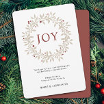 Elegant Winter Wreath JOY Business Feestdagenkaart<br><div class="desc">prettige feestdagen winter met JOY in roodrode holiday-kaart voor bedrijven.</div>