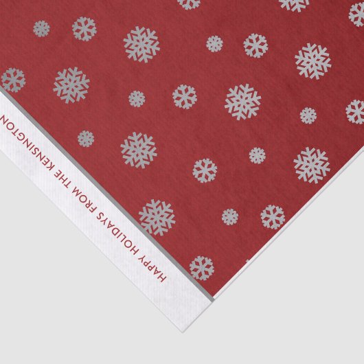 Elegant Winter Zilver Rood Sneeuwvlokken Patroon Tissuepapier (Detail)