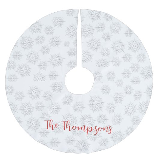 Elegant Winter Zilver Sneeuwvlok Wit Patroon Kerstboom Rok (Voorkant)