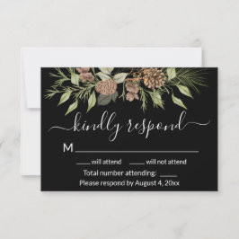 Elegant Winter Zwart Pine Bruiloft RSVP Kaart