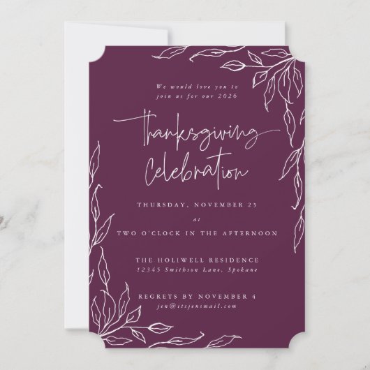 Elegant Winterberry Modern Leaf Motif Thanksgiving Kaart (Voorkant)