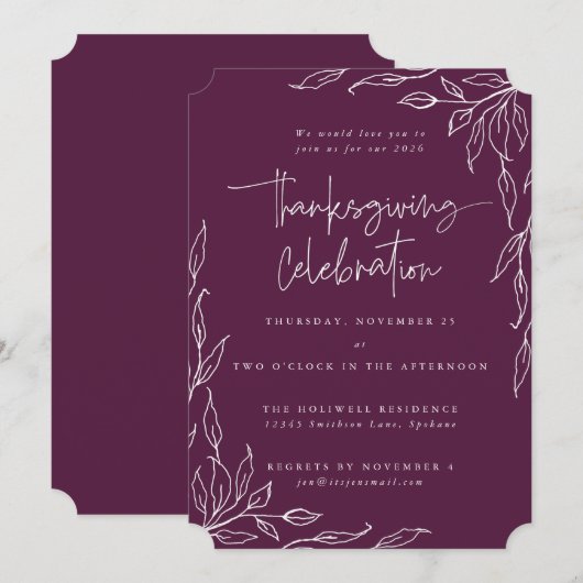 Elegant Winterberry Modern Leaf Motif Thanksgiving Kaart (Voorkant / Achterkant)