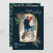 Elegant Winterblad Custom Foto Prettig Kerstfeest Feestdagenkaart (Voorkant / Achterkant)