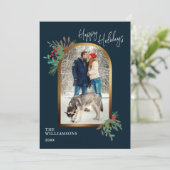 Elegant Winterblad Custom Foto Prettig Kerstfeest Feestdagenkaart (Staand voorkant)
