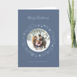 Elegant Winterblauw Foto Krans Vakantie Kaart