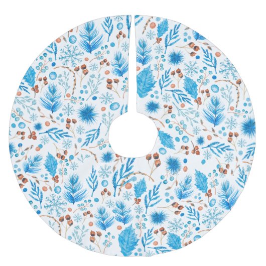 Elegant winterblauw Waterverf patroon Kerstboom Rok (Voorkant)