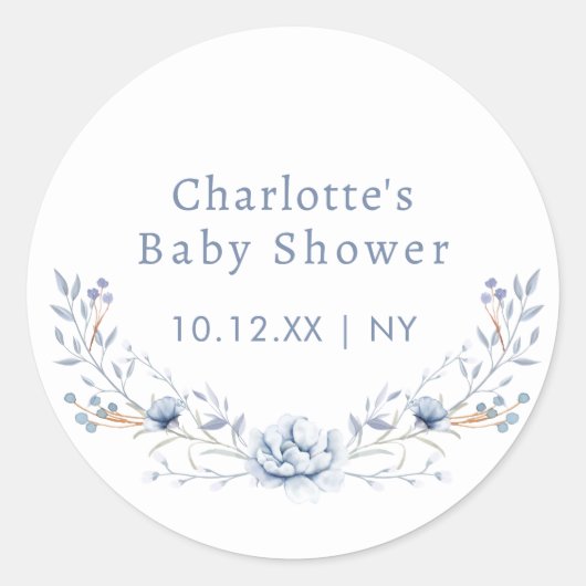 Elegant Winterblauw Wilflower Bloemen Baby shower Ronde Sticker (Voorkant)