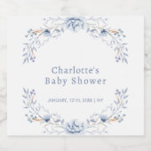 Elegant Winterblauw Wilflower Bloemen Baby shower Sparkling Wijnetiket (Enkel label)