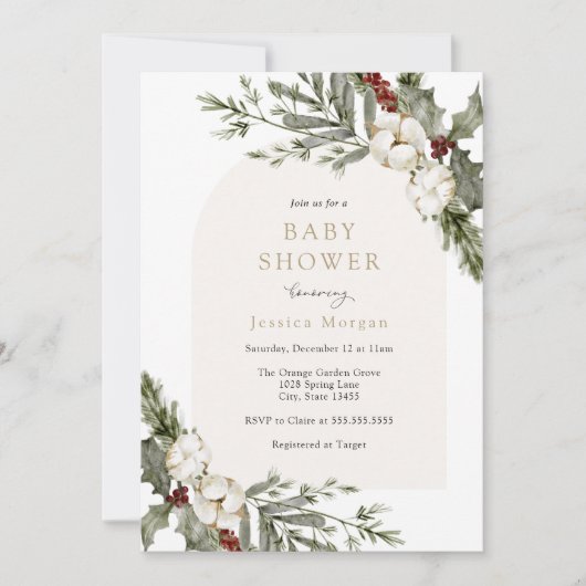Elegant winterbloemboog Baby shower Kaart (Voorkant)
