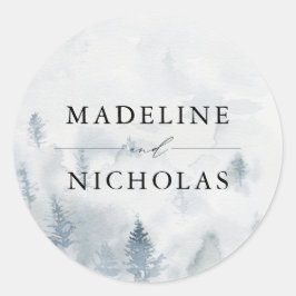 Elegant Winterbos Persoonlijke Huwelijk Ronde Sticker