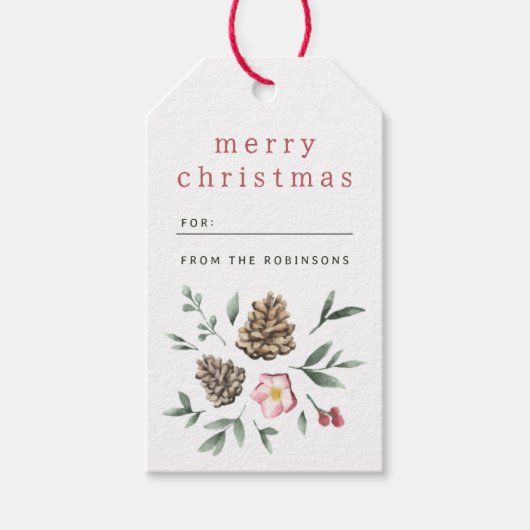 Elegant wintergebladerte Vrolijk kerstfeest Cadeaulabel (Voorkant)