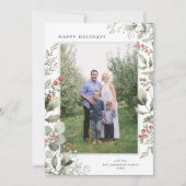 Elegant wintergroen Botanisch Wit One Photo Feestdagenkaart (Voorkant)