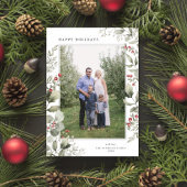 Elegant wintergroen Botanisch Wit One Photo Feestdagenkaart