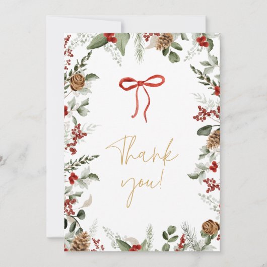 Elegant wintergroen en Holly Baby shower Bedankkaart (Voorkant)
