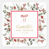Elegant wintergroen & Holly Baby shower Vierkante Sticker (Voorkant)