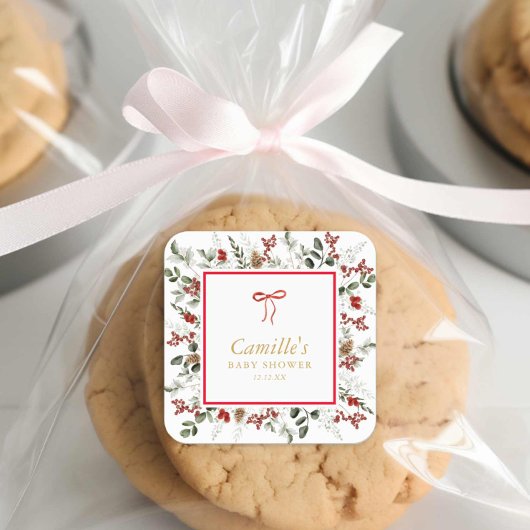 Elegant wintergroen & Holly Baby shower Vierkante Sticker