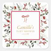 Elegant wintergroen & Holly Baby shower Vierkante Sticker (Voorkant)