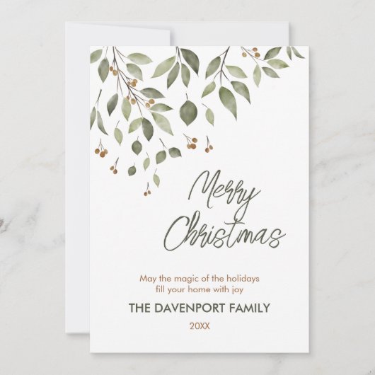 Elegant wintergroen met bessen Foto Feestdagenkaart (Voorkant)