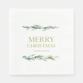 Elegant Wintergroen Prettig Kerstfeest Servet (Voorkant)